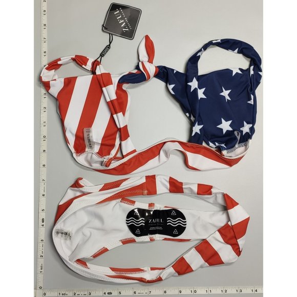 NWT ZAFUL Medium Front tie Tankini American Flag bikini set - Picture 3 of 7